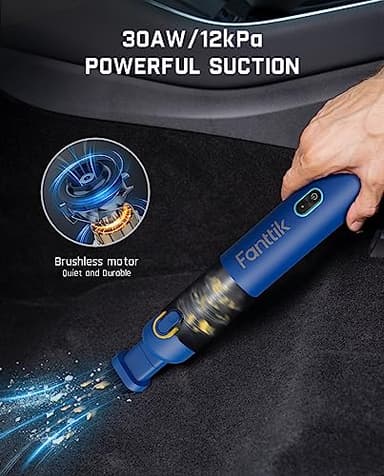 Fanttik Slim V8 Mate Cordless Car Vacuum Suction Power 12000Pa, Portable Mini Vacuum with Flexible Hose and Pet Brush, Type-C Charge, Portable for Car, Office Desk, Keyboards, Blue - Image 6