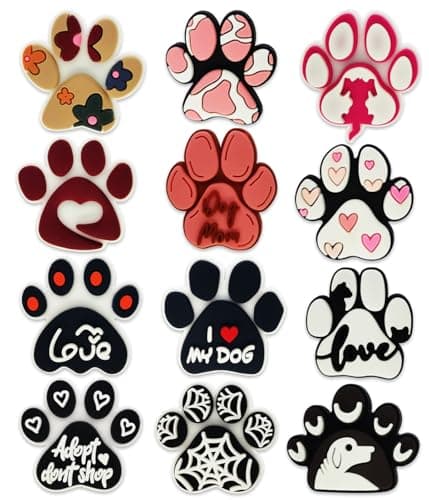 12PCS Puppy Paw Shoe Charms for Croc Bubble Slides Clogs Sandals, Animals Shoe Accessories Decorations for Girls Women Teens Adults