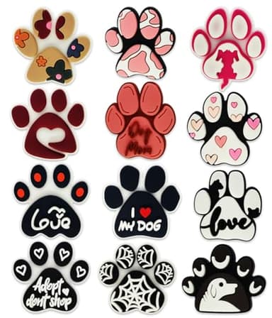 12PCS Puppy Paw Shoe Charms for Croc Bubble Slides Clogs Sandals, Animals Shoe Accessories Decorations for Girls Women Teens Adults