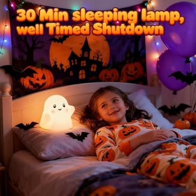 Ghost Night Light for Kids, Silicone Nursery Nightlight with 13 Interactive Sound Effects ,Halloween Decor Lamp Adjustable Dimmable Lamp with Touch Sensor Children's Christmas Gifts (white ghost) - Image 6