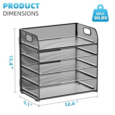 Marbrasse 5 Tier Paper Organizer Letter Tray, Mesh Desk File Organizer with Handle, Paper Sorter Desk Organizer for Home Office Supplies(Black) - Image 3