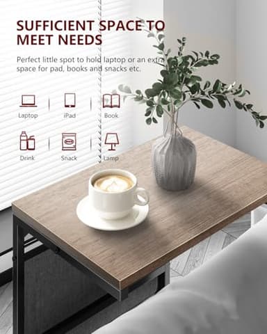 Vantic C Shaped End Table, Small Side Table for Couch and Recliner, Slide Under Sofa Tray Desk with Storage Bag for Living Room and Bedroom, Greige - Image 5