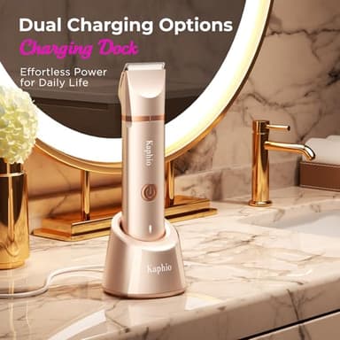 Bikini Trimmer for Women Pubic Hair: 2 in 1 Electric Razors for Women - Rechargeable Electric Shaver - IPX7 Waterproof Bikini Shaver for Travel & Shower Use in Summer (Rose Gold) - Image 6