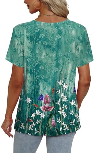 Alaroo Summer Outfits for Women Loose Fit Short Sleeve Blouse V Neck Cruise Outfits 2025 Print 13 3XL - Image 4