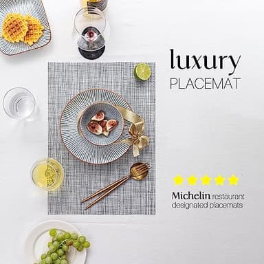 LEXMORE Placemats Set of 4 Vinyl/Plastic Woven Place Mats for Kitchen Table Indoor/Outdoor Washable Placemat Wipeable Dining Table Mats(Gray) - Image 3