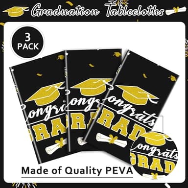 FLUBARE 3Pack Graduation Decorations Class of 2025, Graduation Talecloth Party Decorations, Plastic Waterproof Black and Gold Tablecloth for Party Supplies - Image 4