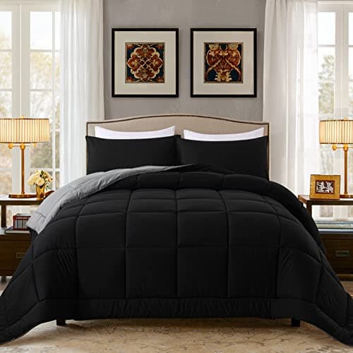 DOWNCOOL 3-Piece Queen Comforter Set - Down Alternative, Black/Grey - Image 1