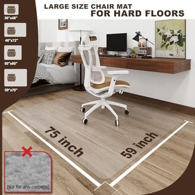 Clear Office Chair Mat, 50"x 60" No Slip Vinyl Desk Chair Mat for Hard Floors, 2mm Thick Heavy-Duty Computer Floor Mat, Waterproof Rolling Chair Floor Protector for Home Office - Image 7