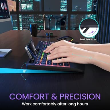 Wireless Keyboard and Mouse Combo- VEILZOR 2.4G Rechargeable Keyboard with Phone Holder, Ergonomic Wrist Rest, 9 RGB Backlit Effects, Silent Keyboard Mouse Set for Windows, Laptop, PC - Image 3