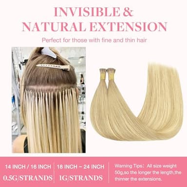 GOO GOO I Tip Hair Extensions, Real Human Hair, 24inch 50g, Cold Fusion I Tip, Invisible Remy, Pearl Ash Blonde Highlights - Image 3