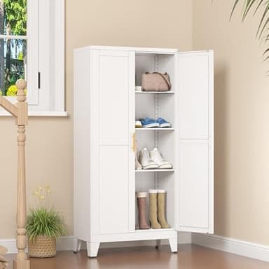 RISTERN White Metal Storage Cabinet, 48" Steel Cabinets for Home Office, Kitchen Pantry Storage Cabinet with Doors and 3 Adjustable Shelves, for Office, Home, Garage, School - Image 7