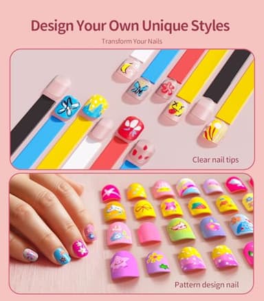 Nail Art Pens Set, DIY Kids Nail Art Kits with Nail Accessories 3D Press-On Nail, Clear Fake Nail Tips, DIY Sticker Nail Drawing Painting Pen for Salon Toys Gifts Toys for Girls - Image 4