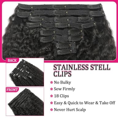 Kinky Straight Clip in Hair Extensions Human Hair Clip in Extensions 8Pcs 110g Double Weft #1B Natural Black Hair Extensions Human Hair Full Head Invisible（16Inch） - Image 3