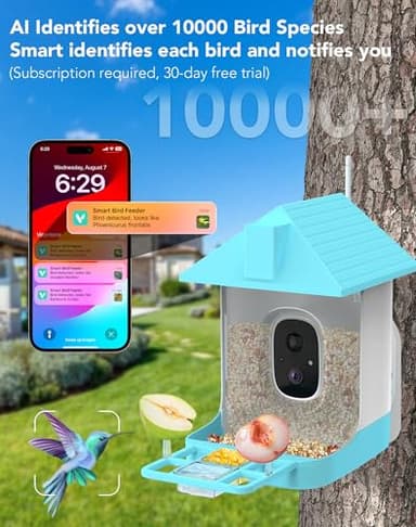 Smart Bird Feeder with Camera, 5200mAh Battery with Solar Panel, 2K Live View/AI Identifies/App Control/Instant Arrival Alert/Auto Capture/135° Motion Detection/IP65 Waterproof, Ideal Gift - Image 2