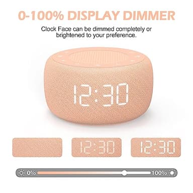 Buffbee Sound Machine & Alarm Clock 2-in-1, 0-100% Clock Face Brightness, Bottom Colored Light, Sleep Timer, Precise 30-Level Volume White Noise Machine, Digital Alarm Clocks for Bedrooms - Peach - Image 4