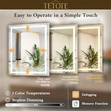 TETOTE 84 x 36 LED Bathroom Mirror with Lights, Brighter Front and Backlit Led Lighted Vanity Mirror Wall Mounted, 3-Color Dimmable Light up Anti Fog Mirror, Waterproof, Shatterproof Tempered Glass - Image 4