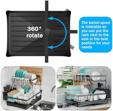 7 code Large Dish Drying Rack for Kitchen Counter, Detachable Large Capacity Dish Drainer Organizer, 2-Tier Dish Racks with Utensil Holder, Black - Image 4
