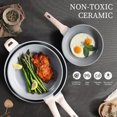 CAROTE Non Stick Frying Pan Set(9.5+11+12.5 Inch) Ceramic Frying Pan Healthy Nonstick Skillet PFOA&PFAS Free -Compatible with All Stovetops Black/Gray - Image 5