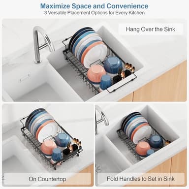iSPECLE Expandable in Sink Dish Drying Rack - Adjustable Capacity Large Over The Sink Dish Drainer Drying Rack, Dish Rack with Utensil Holder, Black - Image 2