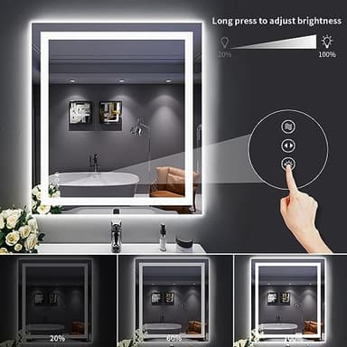 LOAAO 32"X36" LED Bathroom Mirror with Lights, Anti-Fog, Dimmable, Backlit + Front Lit, Lighted Bathroom Vanity Mirror for Wall, Memory Function, Tempered Glass, ETL Listed - Image 3