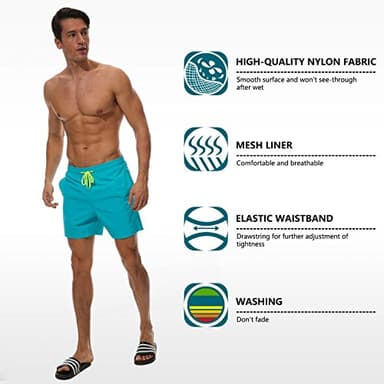 SILKWORLD Men's Swimming Surf Beach Shorts Mesh Liner(Large, Peacock Blue) - Image 4