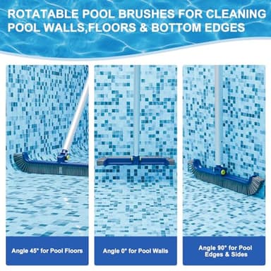 POOLAZA Pool Brush with Rotatable Handle,17.5" Pool Brush Head for Inground Pools, Above-Ground & Vinyl Pools, Heavy-Duty Pool Brushes for Cleaning Pool Walls - Image 6