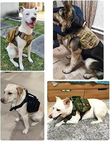 ADA Tactical Soft Dog Vest Harness and Training Dog Collar with Bungee Dog Leash Set No Pull Military Dog Harness with 3 Detachable Pouches for Outdoor Training Service. (Black, Medium) - Image 5