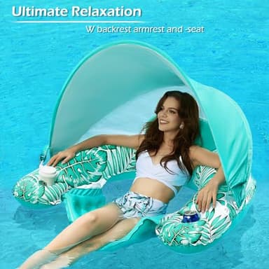 Jasonwell Pool Float with Canopy - Inflatable Pool Floaties Adult Floating Pool Chair Lounge Floats for Swimming Pool Water Chair Pool Lounger with Cup Holders Pool Toy Party Floaty for Adults - Image 6