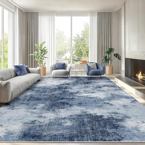AMADA HOMEFURNISHING 9x12 Large Area Rugs, Modern Living Room Rugs with Non-Slip Backing & Short Pile, Washable Rug with Abstract Pattern for Living Room, Bedroom and Dinning Room, Dark Blue - Image 1