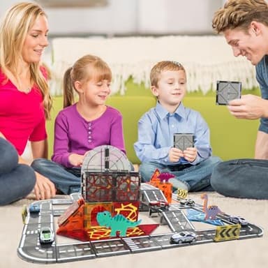 Magnetic Tiles Road Set with Pullback Car, Magnetic Tiles for Kids Ages 3-5 4-8, Magnet Building Tile for Toddler Kids Boys Girls, Creative STEM Building Toy & Learning Educational Magnet Toys - Image 6