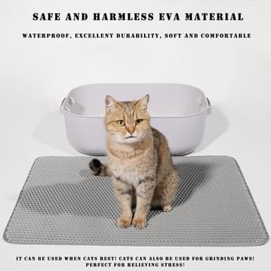 HCY&WLD Cat Litter Mat, 45x26/35x24/30x22/24x18 Inch Double Layer Cat Litter Box Mat, EVA Non-Slip, Waterproof Urine Proof Cat Litter Catcher Mat, Easy Clean Scatter Control (35x24 Inch, Khaki) - Image 3