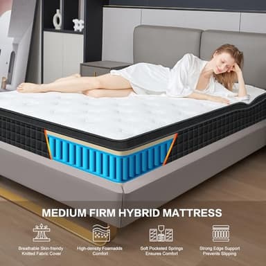 G LAXIA 12 Inch Black Queen Spring Mattress,Medium Firm with Gel Memory Foam,Individually Pocketed Coil,Fiberglass-Free Fire Retardant CertiPUR-US Certified,80"*60"*12" - Image 6