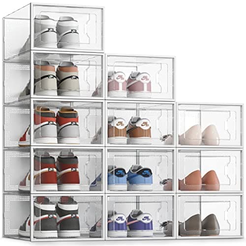 SEE SRPING XX-Large Shoe Storage Box Fit Size 14, Clear Plastic Stackable Shoe Organizer for Closet, Shoe Rack Sneaker Containers Bins Holders, Drawer Organize Unit, 12 Pack Clear - Image 1