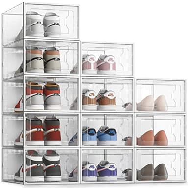 SEE SRPING XX-Large Shoe Storage Box Fit Size 14, Clear Plastic Stackable Shoe Organizer for Closet, Shoe Rack Sneaker Containers Bins Holders, Drawer Organize Unit, 12 Pack Clear - Image 1