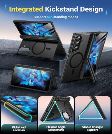 BERFY for Samsung Galaxy Z Fold 7 Case with 9H Tempered Glass Screen Protector, [Compatible with MagSafe] Built-in 2 Hidden Kickstand, Full-Body Slim Shockproof Phone Case for Z Fold 7, Black - Image 4