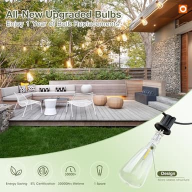 addlon 54(48+6) FT Solar String Lights Waterproof,Patio Lights Solar Powered with Remote & USB Port 15+1 LED Shatterproof Bulbs 3 Light Modes, Dimmable Solar Light for Camping Backyard Garden - Image 9