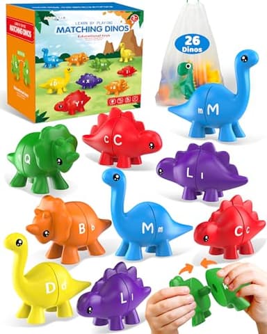 Walenty 26PCS Dinosaur Alphabet Learning Toys for Toddlers Kids 3-5, Montessori Educational Toys Gifts for 3 4 5 Year Old Boy Girl, Preschool Learning Activities, Double Sided ABC Matching Game - Image 1