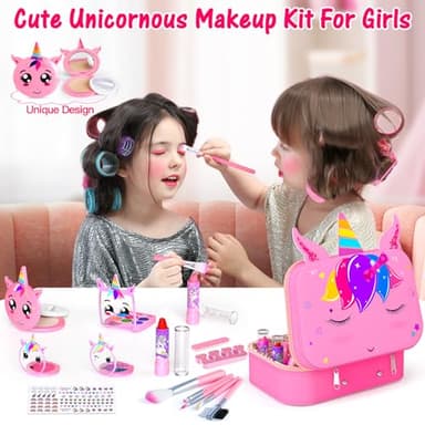 Kids Makeup Kit for Girl - 2 In 1 Kids Washable Makeup Toys & Nail Art Kits with Nail Dryer and Cosmetic Case, Princess Dress Up Set for Girls, Real Girls Makeup Set for Ideal Gifts Toys for 3-12 Year - Image 2