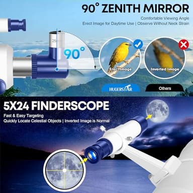 HUGERSTAR Telescope for Adults High Powered, 90mm Aperture 550mm Portable Refractor Telescope for Kids & Astronomy Beginners, Professional Telescopes with Tripod, Phone Adapter, Moon Filter, Carry Bag - Image 4