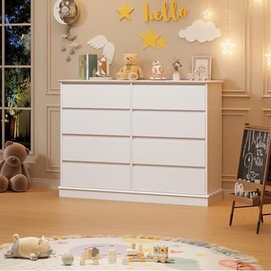 8 Drawer Dressers for Bedroom, Chest of Drawers with Deep Drawers, Large Double Dresser for Closet with Wide Top, Horizontal Wooden Dresser for Living Room, Hallway, Kids Room, White - Image 4
