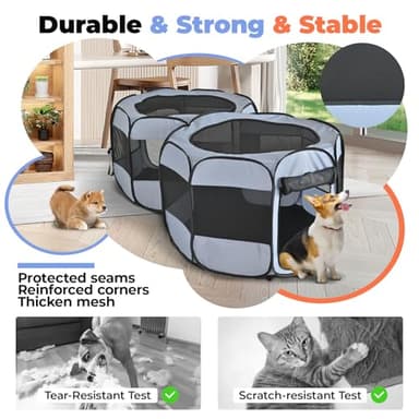 2-in-1 XLarge Pop Up Dog Playpen, Cat Puppy Pet Playpen, Indoor Outdoor Cats Enclosed, Cat Tent Crate Cage Kennel, Portable Playpen for Kitten and Small Animals(No Divider, Unified Space) - Image 3