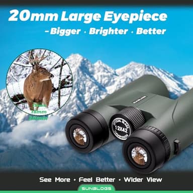 12x42 HD Binoculars for Adults High Powered, Super Bright BAK4 Prism Waterproof Binoculars with Low Light Vision for Bird Watching Outdoor Hunting Travel Hiking Sports Stargazing Cruise (Green) - Image 3