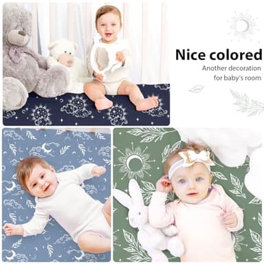 FIEMOL Baby Crib Sheets for Boys and Girls, 3 Pack Fitted Toddler Bed Sheets Neutral for 52”x28” Standard Crib and Toddler Mattresses, Super Soft Microfiber Green Starry Sky - Image 6