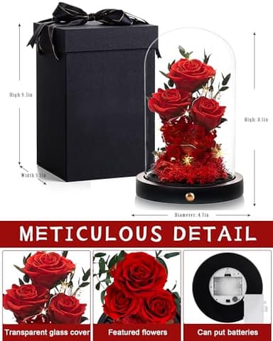 Agrul Flowers Roses Gifts for Mom,Forever Real Preserved Roses in Glass Dome,Mothers Day for Wife Girlfriend Women Best Friend Grandma/Red Rose - Image 3