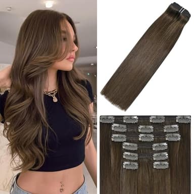 WindTouch Clip in Hair Extensions Real Human Hair #4 Chocolate Brown Hair Extensions Clip Ins 22inch 120g 7Pcs Human Hair Clip in Extensions Soft Straight Human Hair Extensions - Image 1