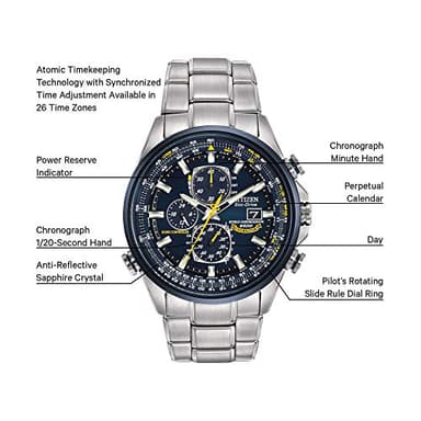 Citizen Men's Eco-Drive Sport Luxury World Chronograph Atomic Time Keeping Watch in Stainless Steel, Blue Dial (Model: AT8020-54L) - Image 7