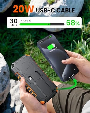 Riapow Solar Charger Power Bank: 27000mAh Wireless Portable Charger Built-in Cables - 22.5W Fast Charging Battery Bank with USB C - PD QC3.0 External Battery Pack for Phone - 2 Flashlights for Outdoor - Image 3
