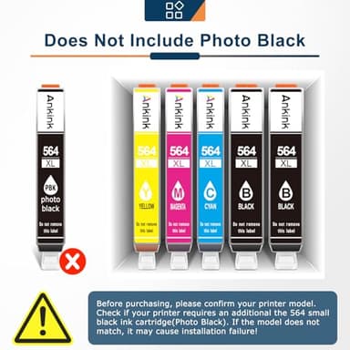 564XL 564 Ink Cartridge Black Color Combo Compatible for HP printers 7520 5520 6520 6510 5510 6525 7525 7510 7515 5515 4620 4622 3520 b210 Replacement for HP564XL 564 XL Ink(2BK/1C/1M/1Y, 5-pack) - Image 8