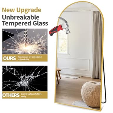 Prywot Arched Full Length Mirror, 70"x26" Free Standing Floor Mirror, Modern Full Body Mirrors with Stand, Wall Mirrors with Aluminum Alloy Frame for Bedroom,Living Room, Gold - Image 5