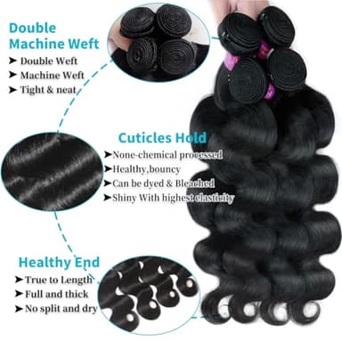 12A Body Wave Bundles Human Hair 22 24 26 28 Inch Human Hair Bundles 100% Unprocessed Brazilian Virgin Hair 4 Bundles Deals Hair Extensions Real Human Hair for Women Quick Weave Hair Natural Black - Image 3